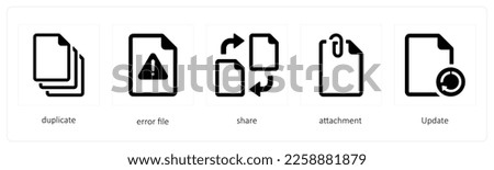 A set of 5 files icons such as duplicate, error file, share