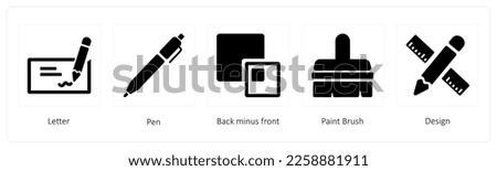 A set of 5 graphic tools icons such as Letter, Pen, Back minus front