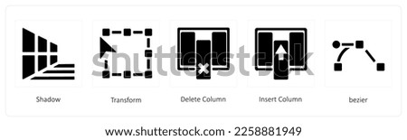 A set of 5 graphic tools icons such as Shadow, Transform, delete coloumn