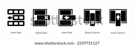 A set of 5 graphic tools icons such as Insert Row, Delete Row, Delete Column