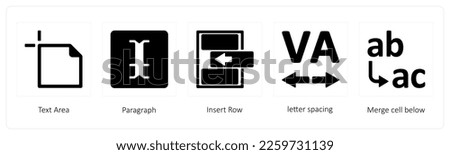 A set of 5 graphic tools icons such as Text Area, Paragraph, Insert Row