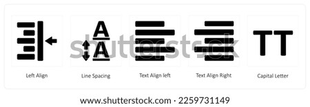 A set of 5 graphic tools icons such as Left Align, Line Spacing, Text Align left