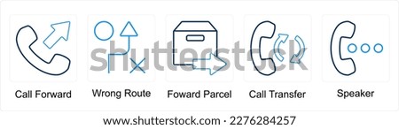 A set of 5 mix icons as call forward, wrong route, forward parcel