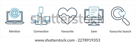 A set of 5 mix icons as mention, connection, favorite