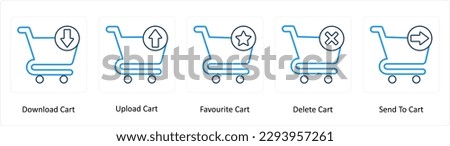 A set of 5 Extra icons as download cart, upload cart, favorite cart
