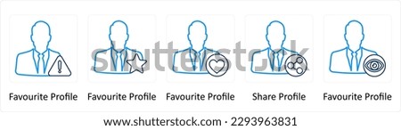 A set of 5 Extra icons as favorite profile, favorite profile, share profile