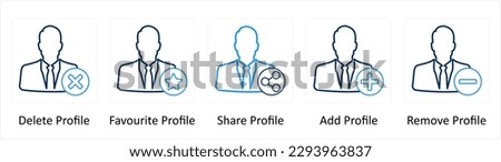 A set of 5 Extra icons as delete profile, favorite profile, share profile