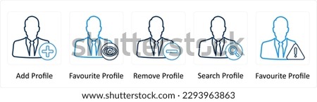 A set of 5 Extra icons as add profile, favorite profile, remove profile