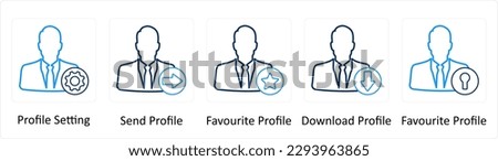 A set of 5 Extra icons as profile setting, send profile, favorite profile