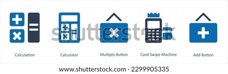 A set of 5 Business icons as calculation, calculator, multiply button