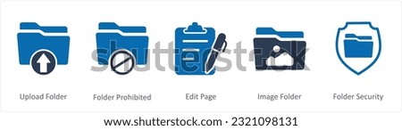 A set of 5 Document icons as upload folder, folder prohibited, edit page