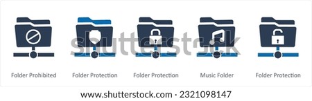 A set of 5 Document icons as folder prohibited, folder protection, music folder