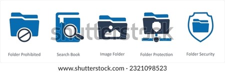A set of 5 Document icons as folder prohibited, search book, image folder
