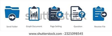 A set of 5 Document icons as send folder, graph document, page setting