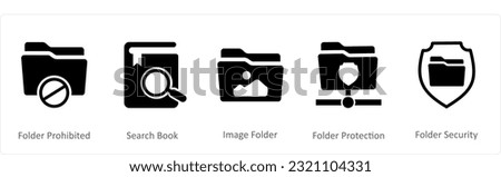 A set of 5 Document icons as folder prohibited, search book, image folder