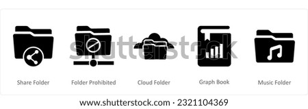 A set of 5 Document icons as share folder, folder prohibited, cloud folder