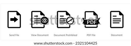 A set of 5 Document icons as send file view document, document prohibited