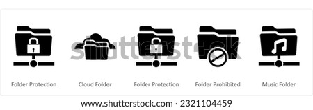 A set of 5 Document icons as folder protection, cloud folder, folder prohibited