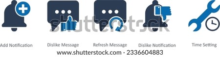 A set of 5 Contact icons as add notification, dislike message, refresh message