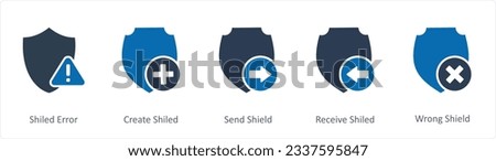 A set of 5 Internet icons as shield error, create shield, send shield