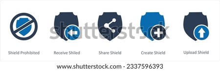 A set of 5 Internet icons as shield prohibited, receive shield, share shield