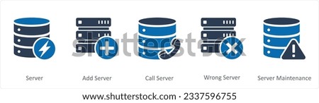 A set of 5 Internet icons as server, add server, call server