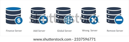 A set of 5 Internet icons as finance server, add server, global server