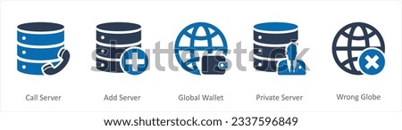 A set of 5 Internet icons as call server, add server, global wallet
