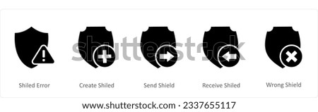 A set of 5 Internet icons as shield error, create shield, send shield