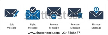 A set of 5 business icons as edit message, right message, remove message