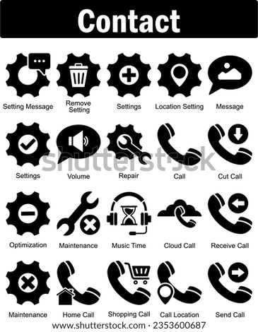 A set of 20 contact icons as setting message, remove setting, settings