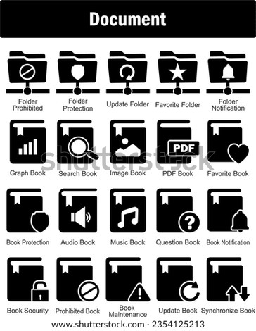 A set of 20 Document icons as folder prohibited, folder protection, update folder