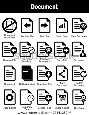 A set of 20 Document icons as document prohibited, receive file, send file