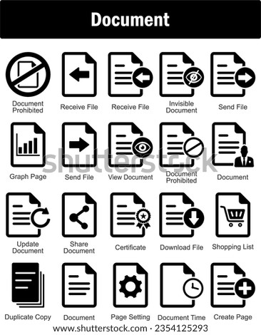 A set of 20 Document icons as document prohibited, receive file, invisible document