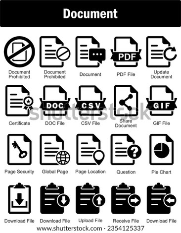 A set of 20 Document icons as document prohibited, document, document