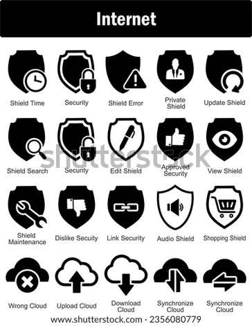 A set of 20 Internet icons as shield time, security, shield error