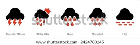 A set of 5 Mix icons as thunderstorm, rainy day, rain