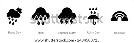 A set of 5 Mix icons as rainy day, rain, thunder storm