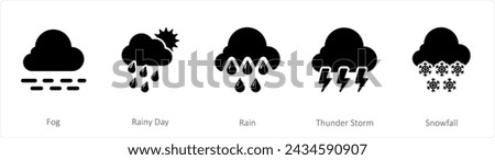 A set of 5 mix icons as fog, rainy day, rain