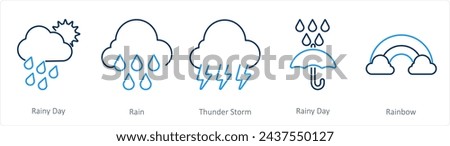 A set of 5 Mix icons as rainy day, rain, thunder storm