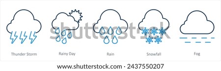 A set of 5 Mix icons as thunderstorm, rainy day, rain
