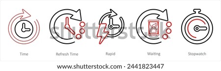 A set of 5 mix icons as time, refresh time, rapid