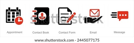 A set of 5 Contact icons as appointment, contact book, contact form