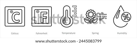 A set of 5 mix icons as celcius, fahrenheit, temperature