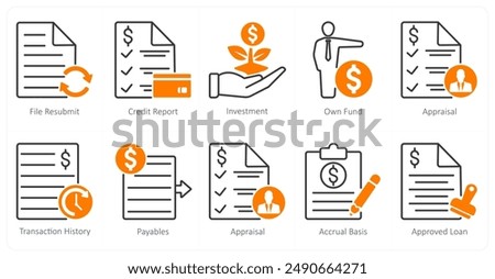 A set of 10 banking icons as file resubmit, credit report, investment