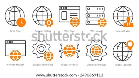 A set of 10 seo icons as time zone, browser setting, webpage