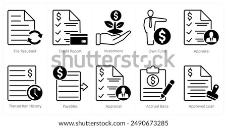 A set of 10 banking icons as file resubmit, credit report, investment