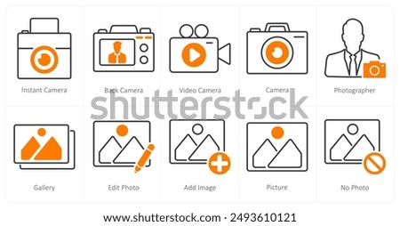 A set of 10 photography icons as instant camera, back camera, video camera