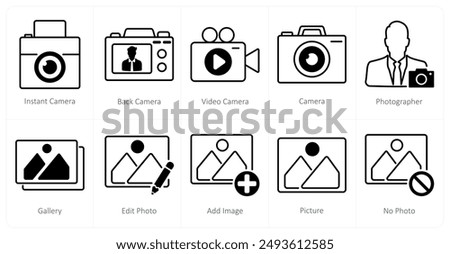 A set of 10 photography icons as instant camera, back camera, video camera