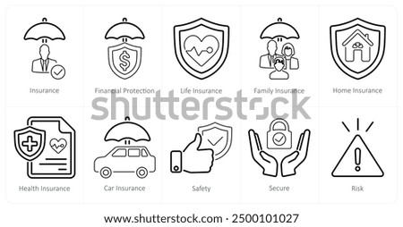 A set of 10 insurance icons as insurance, financial protection, life insurance